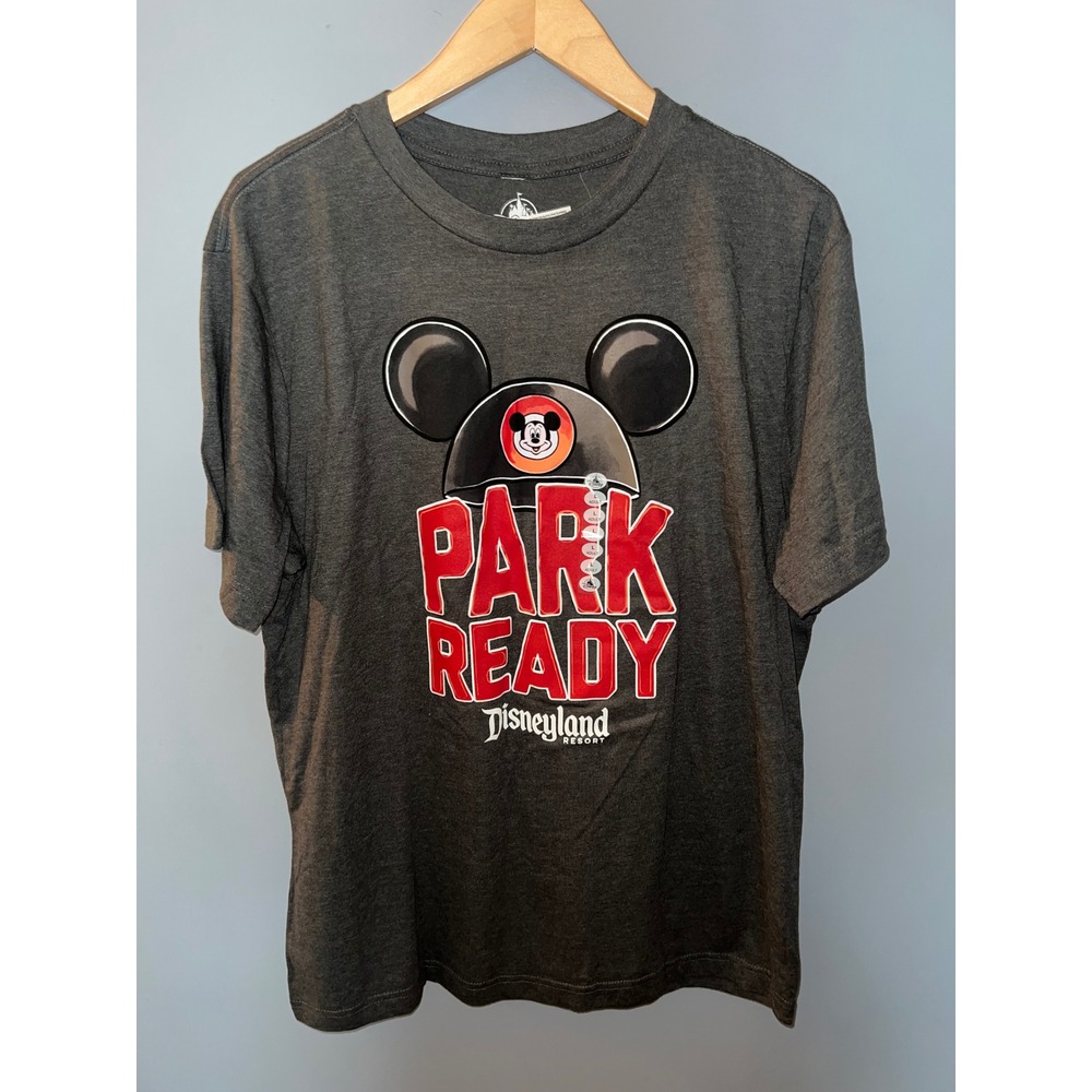 Disney Park Ready Disneyland Mickey Mouse Ear Hat T-Shirt Gray Mens Large NWT